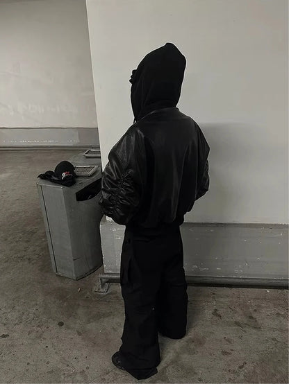 Mauroicardi Autumn Winter Oversized PU Leather Bomber Jacket for Men - Thickened Warm Hooded Luxury Designer Coat