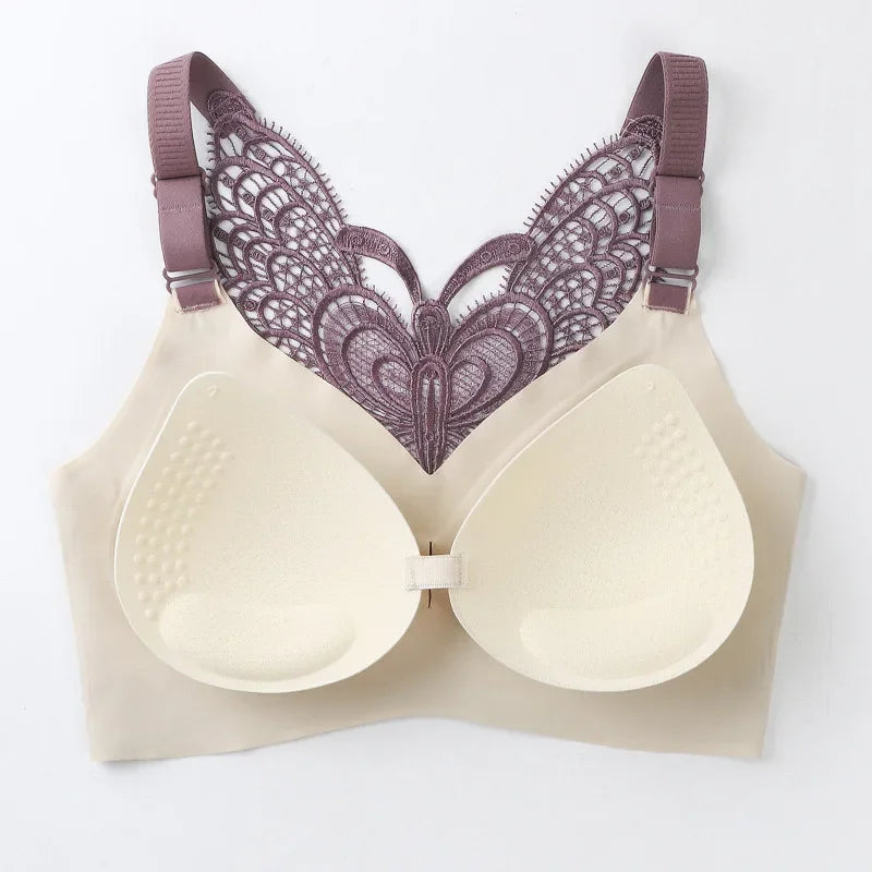 Padded Seamless Butterfly Lace Sports Bra – Push Up Shockproof Women’s Bralette, Comfortable Beautiful Back Support Tank Top Underwear