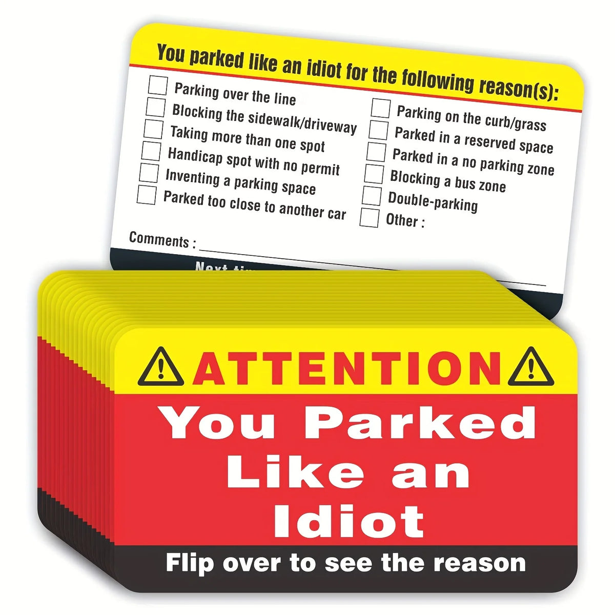You Park Like an Idiot Cards 50-Pack - Funny Bad Parking Violation Cards & Gag Gift Inserts