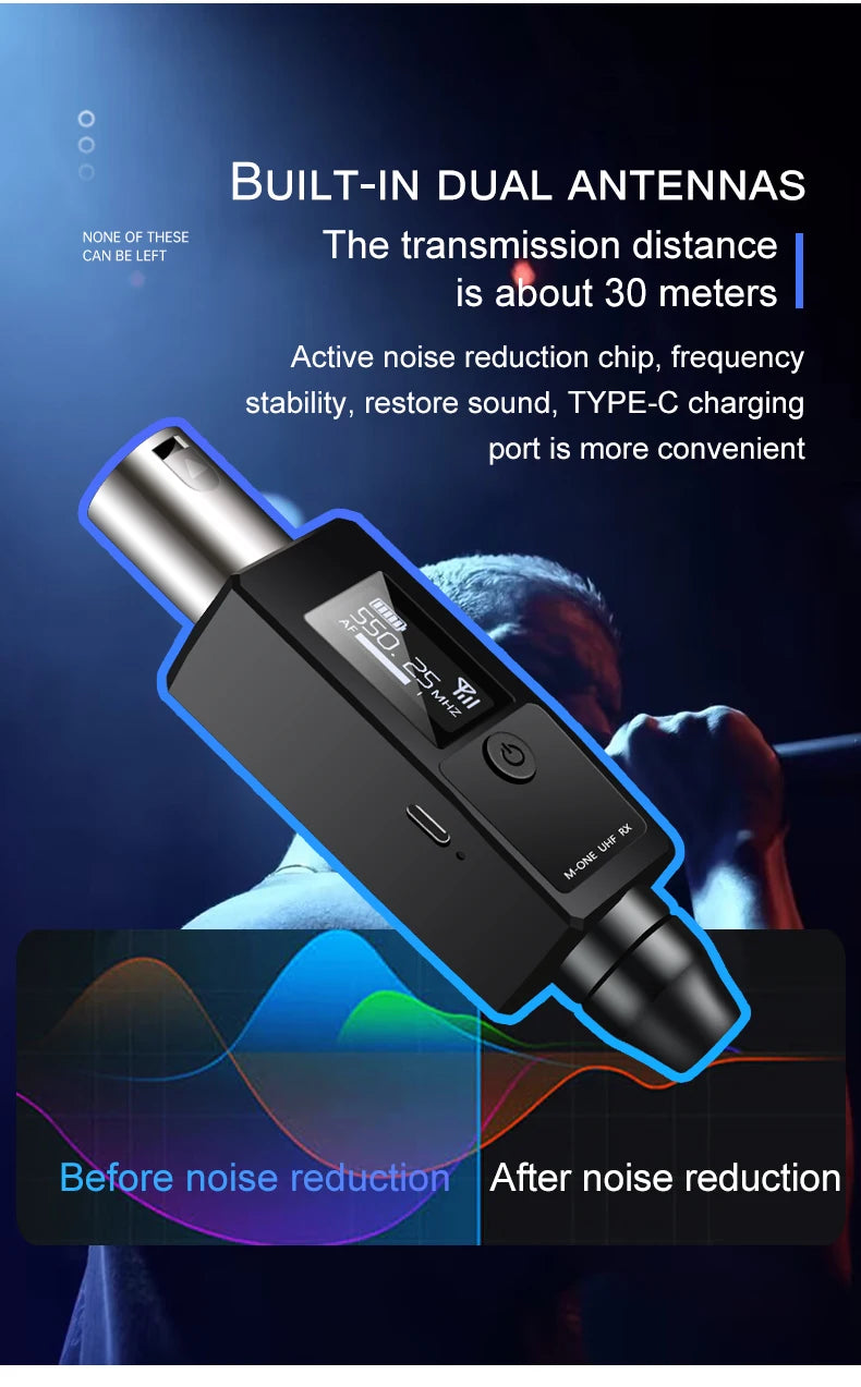 VK-38 UHF Wireless Microphone Converter – XLR Transmitter & Receiver for Dynamic Mic & Guitar