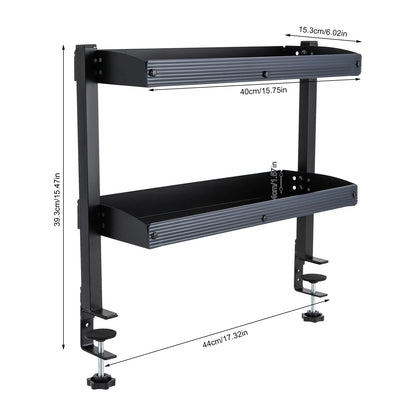 2-Tier Clamp-On Desk Shelf – Corner Table Organizer, Above or Under Desk, Black