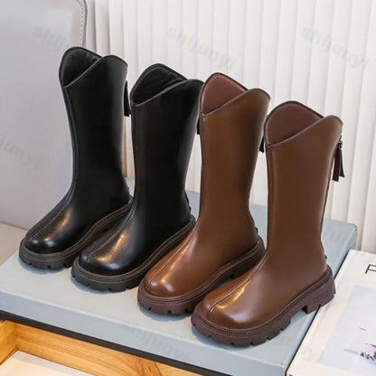 Children’s Knee-High Boots 2025 – Autumn Girls Princess Boots, Comfortable Non-Slip Zipper Long Boots for Students