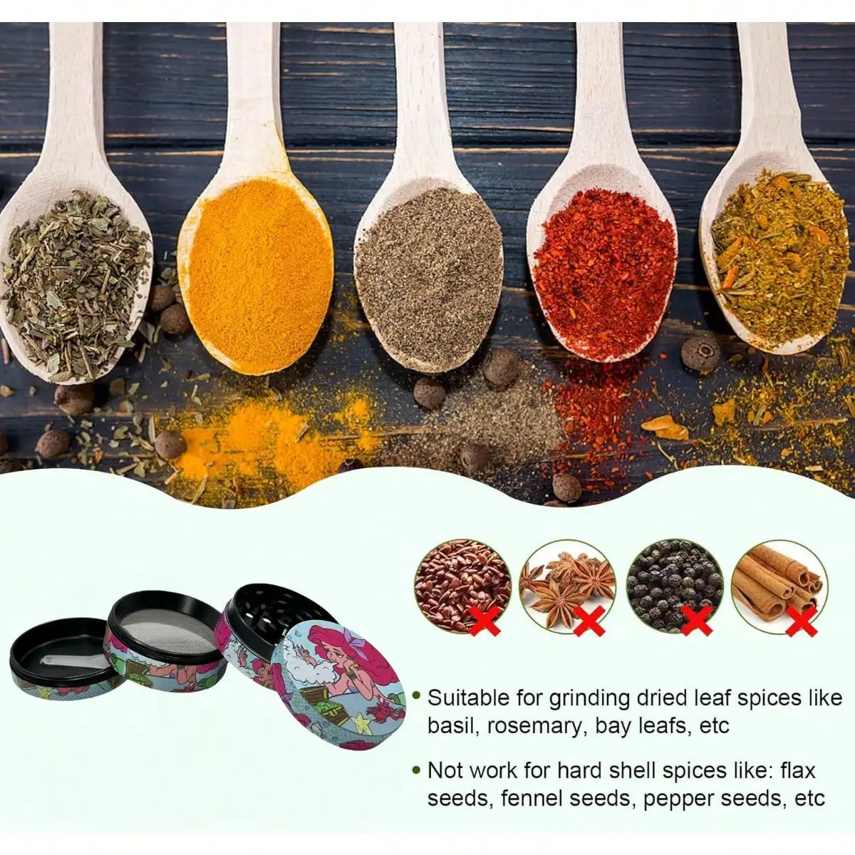 Nostalgia 50mm Metal Spice Grinder - 4-Layer Premium Kitchen Herb Grinding Tool