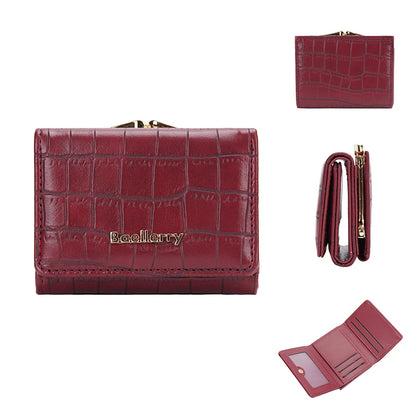 Baellerry Short Women’s Wallet — Crocodile Pattern Coin & Card Holder with Photo Slots, Hasp Purse for Girls