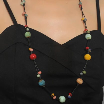 Women’s Beaded Ceramic Necklace - Exaggerated Long Statement Jewelry Chain for Fashion Style