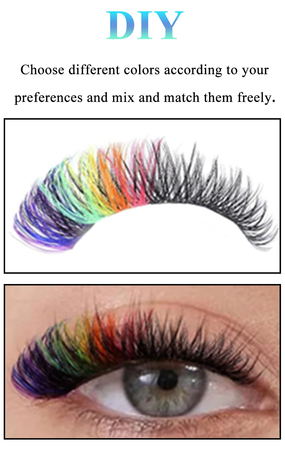 14/16mm D Curl Colorful Glitter Manga Lashes – Wispy Spikes, Soft DIY Cluster False Eyelashes