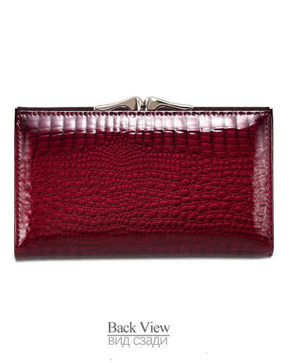 Women’s Genuine Leather Short Wallet – Fashion Alligator Hasp & Zipper Coin Purse AE2155
