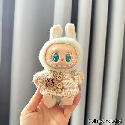Labubu Doll Clothes Outfit (15-17cm) – Sitting Party Bear Accessories with Scarf, Hat & Bag