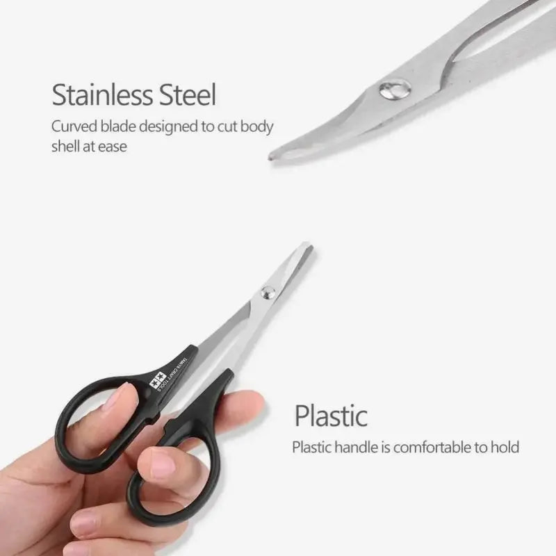 TAMIYA 74005 Stainless Steel RC Scissors – Curved Body Shell Cutting Tool for RC Cars, Boats & Model Crafting