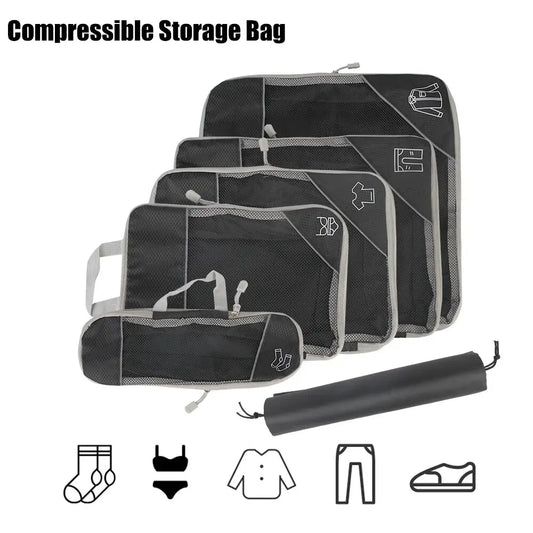 3/6-Piece Travel Storage Organizer Set - Portable Lightweight Suitcase Bags with Compressed Packing Cubes, Shoe Bag, and Mesh Luggage