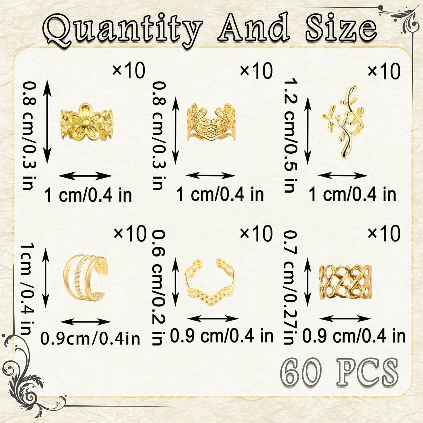 60PCS Gold Hair Jewelry for Braids — Metal Loc Clips, Dreadlock Accessories & Hair Decorations for Women