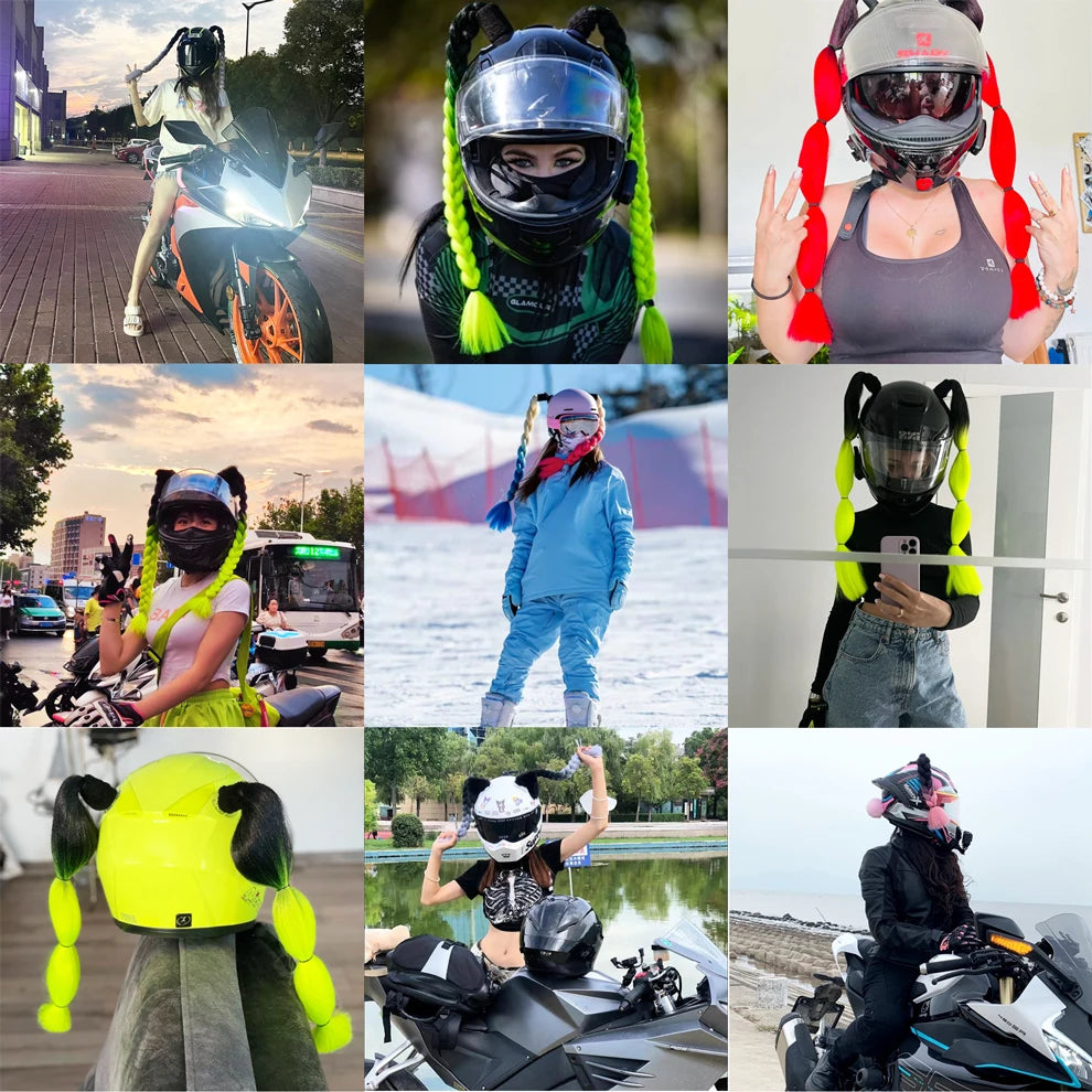 2pcs Motorcycle Helmet Braids - Woman's Twist Pigtail Wig for Helmets, 164 Colors with Sucker