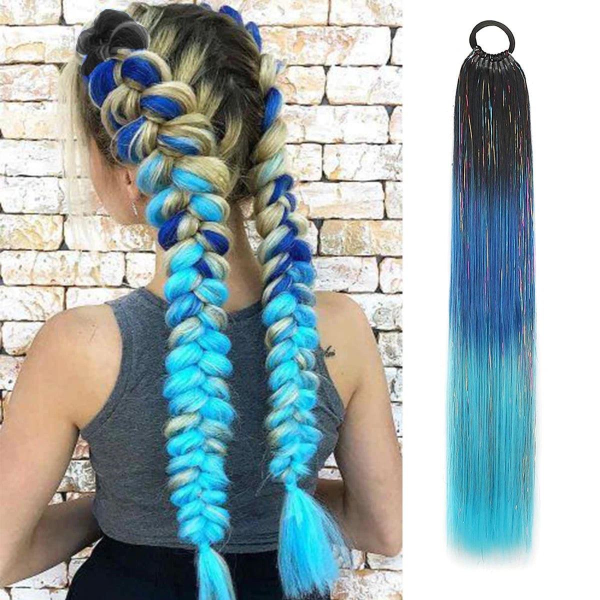 Purple, Pink & White Ombre Straight Braids – Hair Tinsel Festival Rave Extensions for Girls, Crazy Hair Day Braids