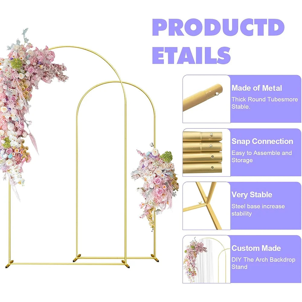 Metal Gold Wedding Arch Stand – 3.9FT/5.9FT/7.2FT Backdrop for Ceremony, Birthday & Baby Shower