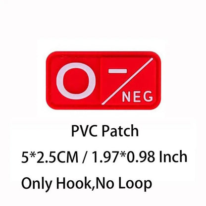 PVC Blood Type Hook Patch - A B AB O Positive Negative Military Tactical Badge for Backpack & Outdoor Gear