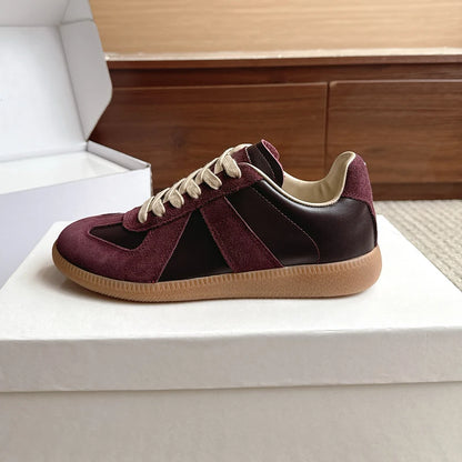 Unisex Patchwork Suede Sneakers - Vintage German Army Trainer Casual Shoes