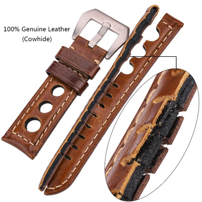 Vintage Genuine Cowhide Leather Watch Strap – 20mm 22mm 24mm Watchband with Pin Buckle for Men & Women