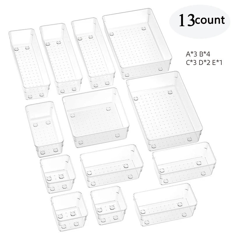 28PCS Clear Drawer Organizer Set - Multi-Size Storage Trays for Bathroom Vanity Kitchen & Bedroom