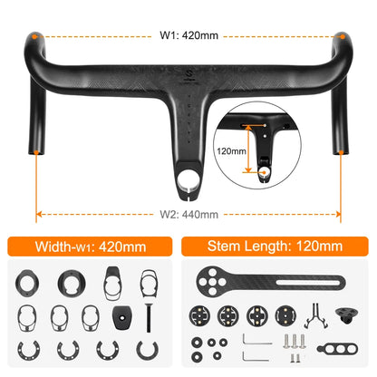 TOSEEK T700 Carbon Road Bike Handlebar - Integrated Di2 Carbon Fiber Drop Bar Bicycle Accessory