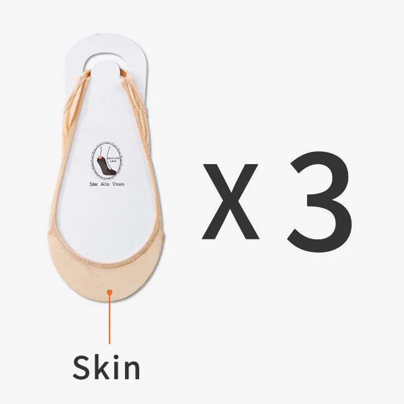 3 Pairs Women's Invisible Non-Slip Boat Socks – Ice Silk, Half-Palm, High Heel Liner Socks for Summer