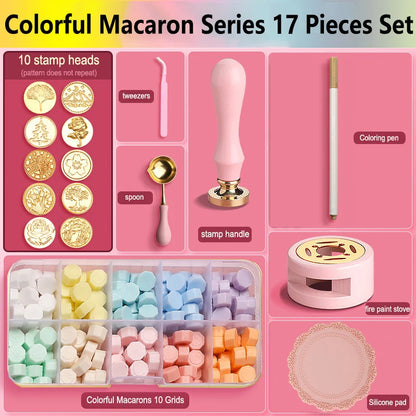 Wax Seal Stamp Kit with Storage Box & Furnace - Craft Supplies for Christmas & Wedding Invitation Decoration