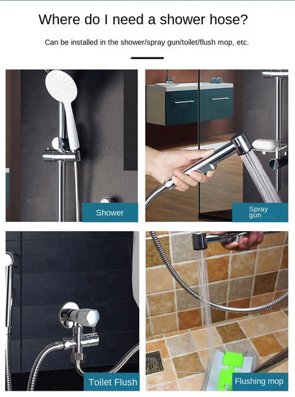 Flexible Shower Hose 1.5/2M — Black/Silver Stainless Steel Bathroom Extension Pipe and Accessories