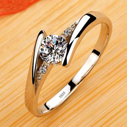 18K White Gold Color Solitaire Ring - 2 Carat Zirconia Diamond Style Wedding Band Luxury Jewelry for Women