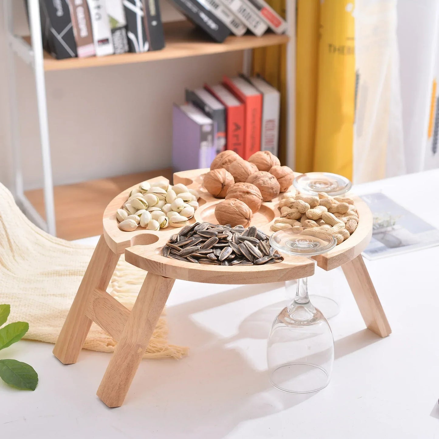 Wooden Folding Picnic Table – Portable Chair, Casual Snack Tray, Wine Rack, Kitchen Storage Container