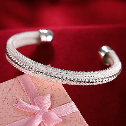 Women’s 925 Sterling Silver Open Cuff Bangle – Adjustable Charm Bracelet for Wedding Party Fashion Jewelry