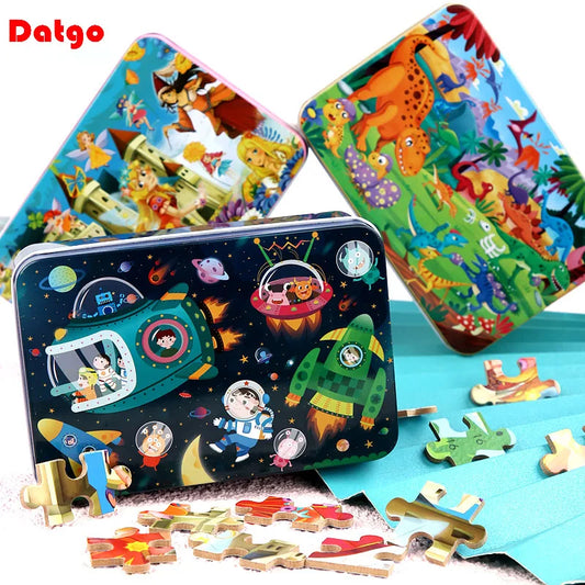 100PCS Kids Wooden Puzzle Set – Cartoon Animal & Vehicle Jigsaw Toys for Early Learning & Parent-Child Play