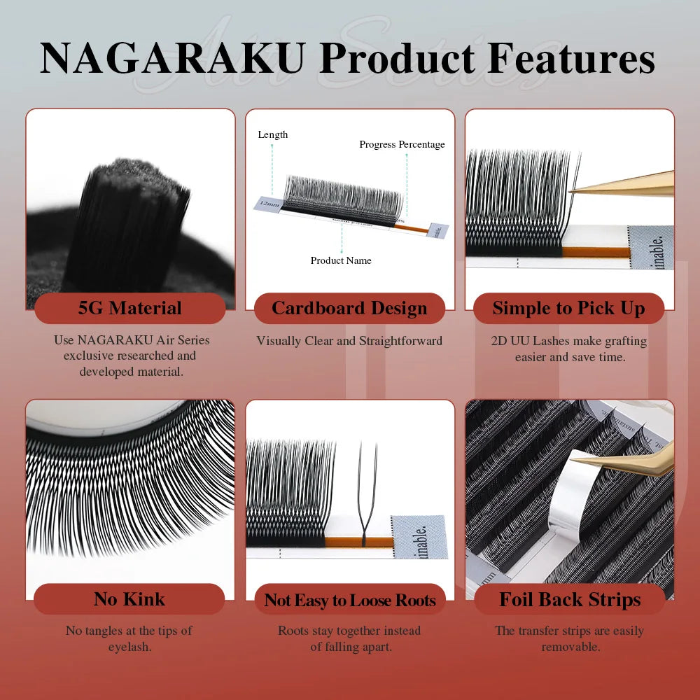 NAGARAKU U-Shape YY 2D UU Mink Eyelash Extensions — Natural Soft Premium Brazilian Cilios Lashes
