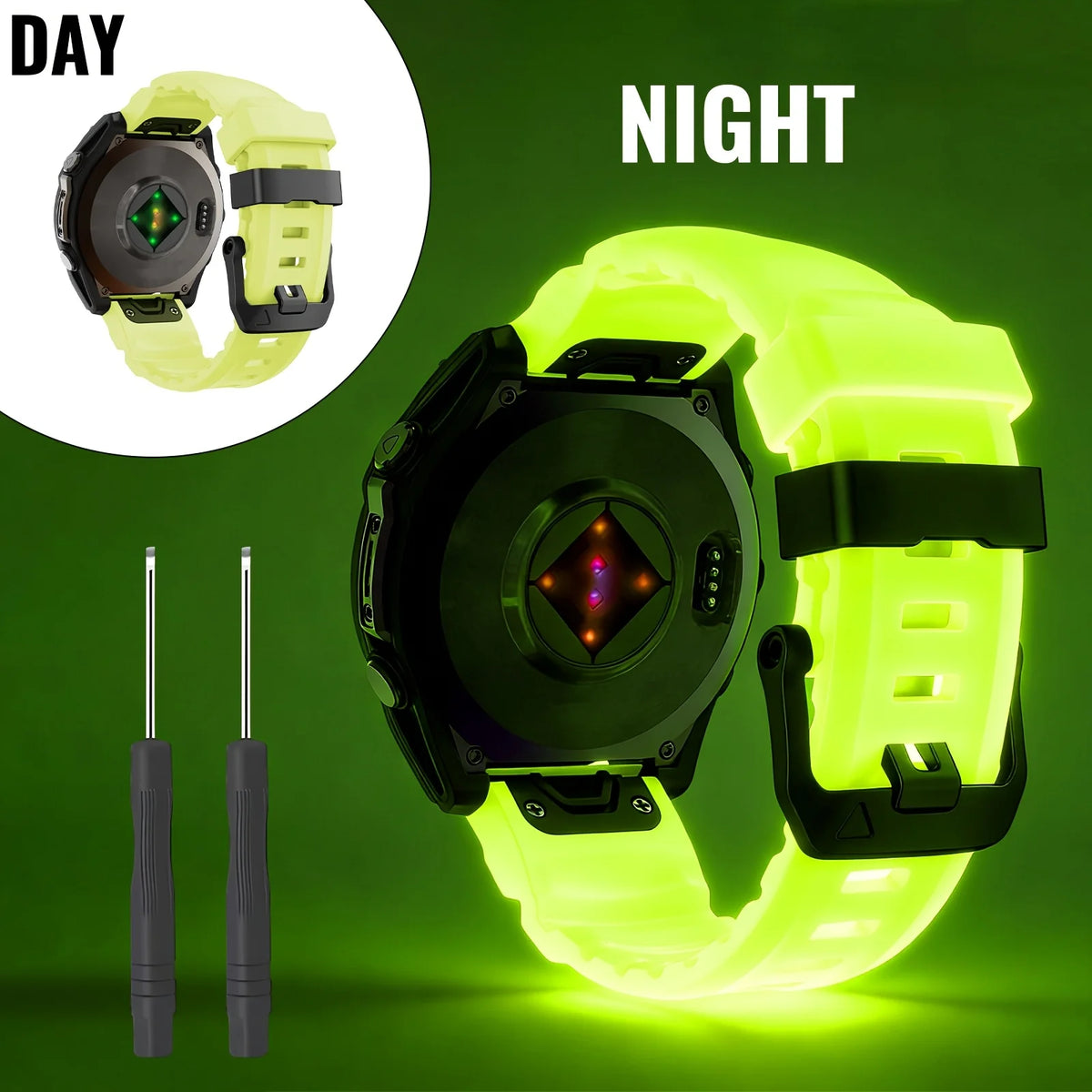 22mm/26mm Luminous Silicone Watch Band for Garmin Fenix, Tactix, Epix Pro and Enduro 3 - Quick-Release Sport Replacement Strap