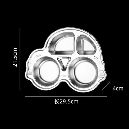 Kids Stainless Steel Dinner Plate - 304 Food Grade Cartoon Divided Plate for Breakfast, Meals, Home & Kindergarten Use