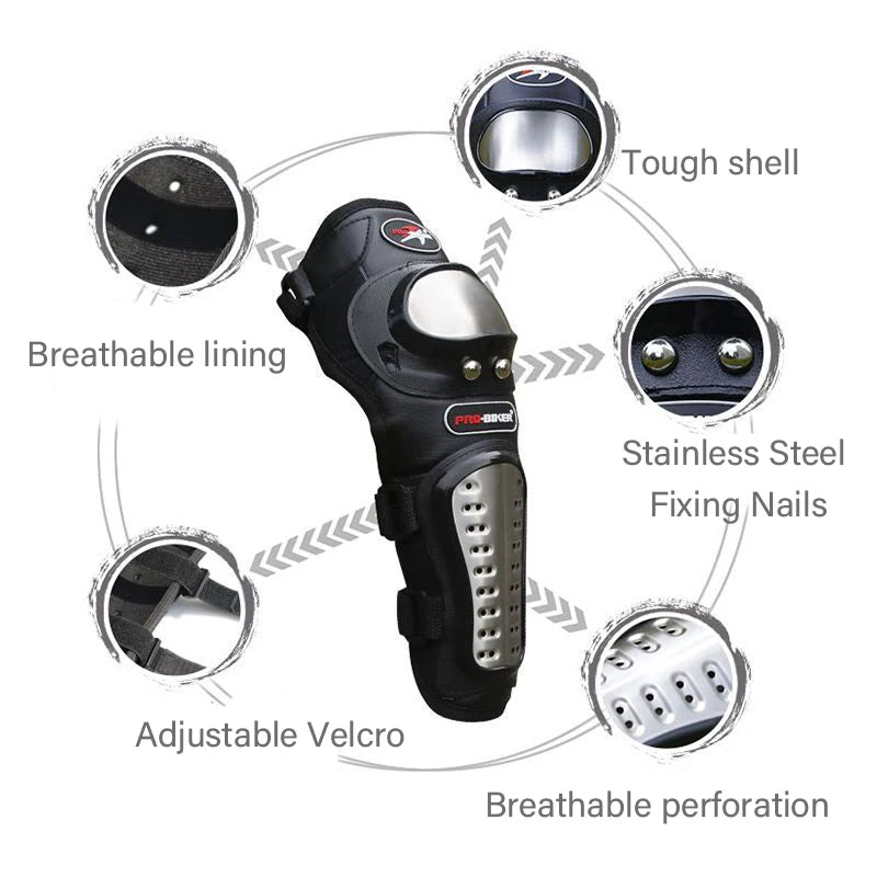 4PCS Motorcycle Knee & Elbow Pads Set — Stainless Steel Motocross Racing Protective Gear Kit