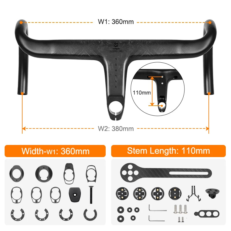 TOSEEK T700 Carbon Road Bike Handlebar - Integrated Di2 Carbon Fiber Drop Bar Bicycle Accessory