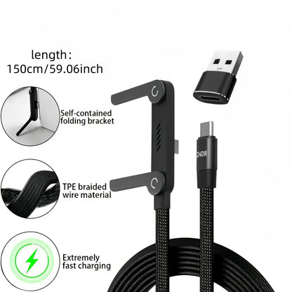 Foldable 240W Fast Charging Cable with Phone Stand - Ultra-Fast Data Cable for Phones & Tablets