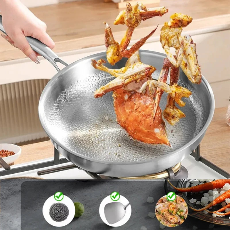 German Pure Titanium Frying Pan - Non-Stick Uncoated Fish Scale Hammer Pattern Titanium Alloy Cookware, 26/28/30cm