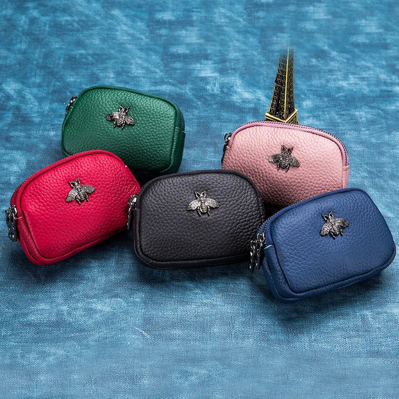 CICICUFF Women's Genuine Leather Coin Purse – Double Zipper Travel Organizer Mini Pouch & Small Wallet