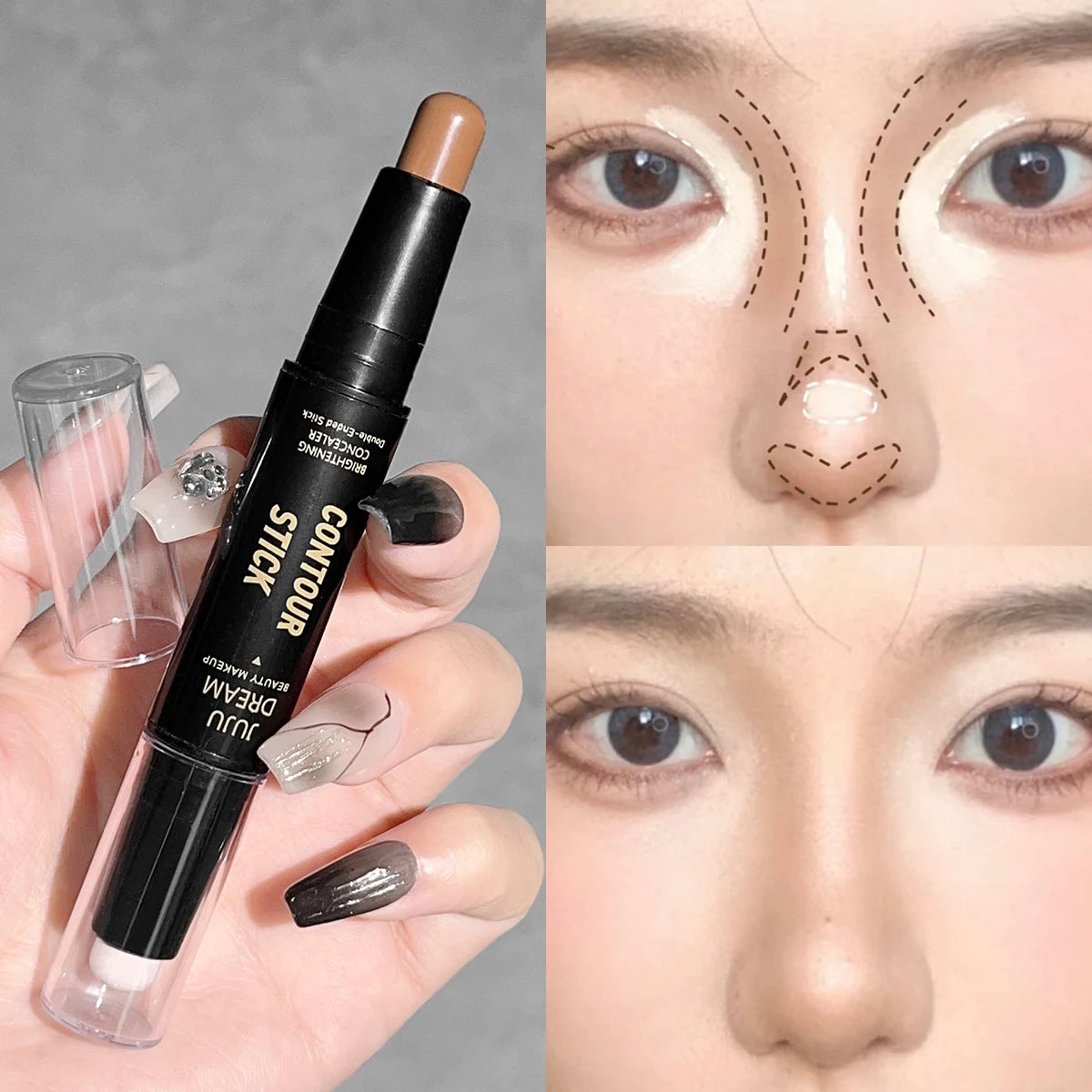 Double-Ended Highlight & Contour Stick – 3D Nose Shadow, Facial Shaping, Brightening & Trimming Makeup Tool