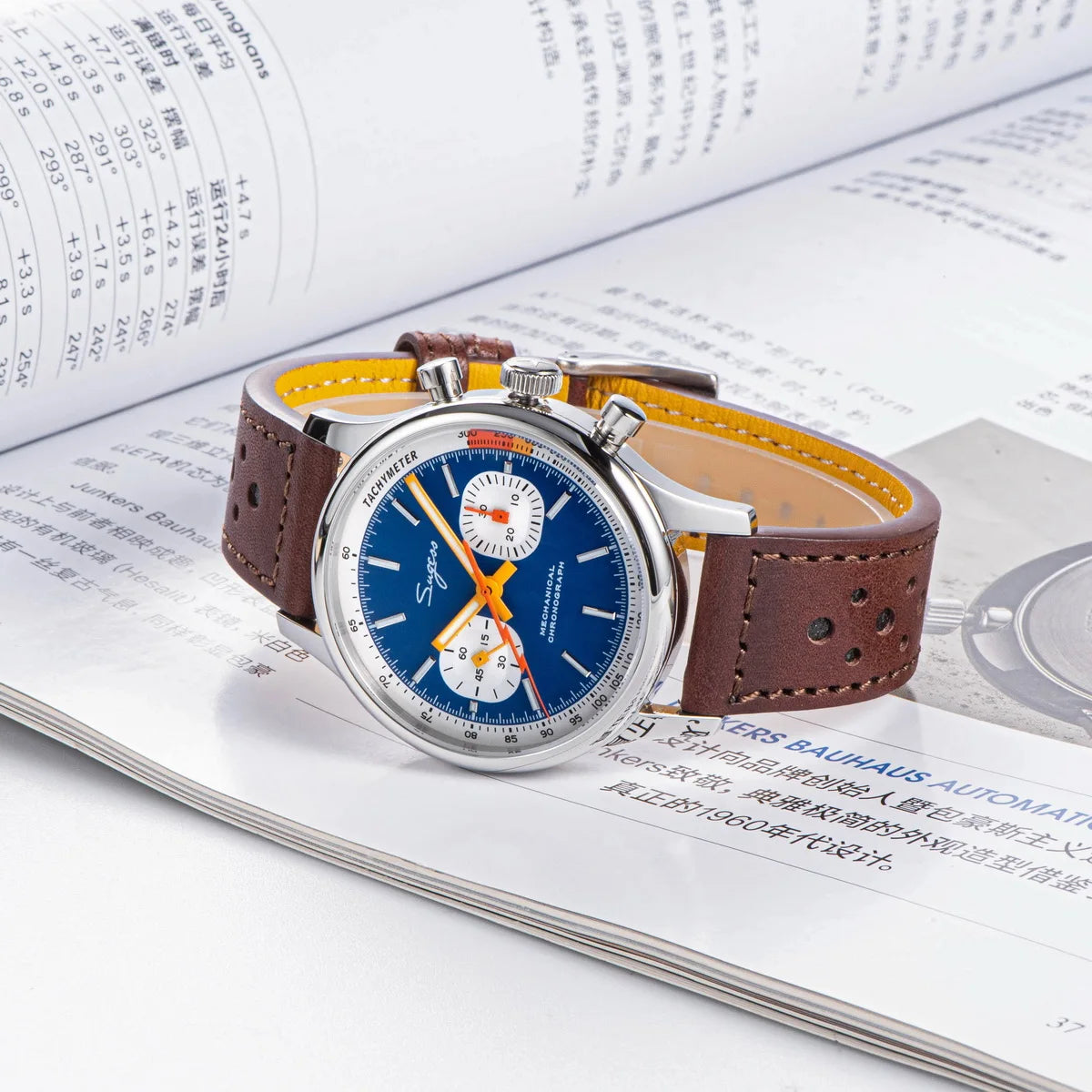 Sugess Pilot Men’s Chronograph Watch — Original ST1901 Mechanical Movement, Sapphire Crystal, Waterproof Racing Strap