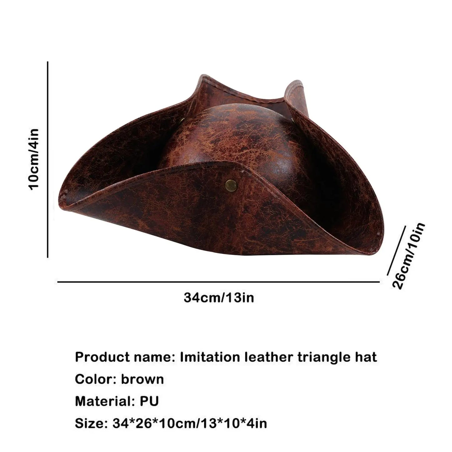 Brown Faux Leather Triangle Pirate Hat – Adult Cosplay Costume Accessory