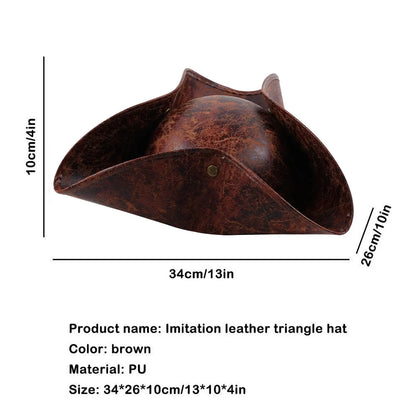 Brown Faux Leather Triangle Pirate Hat – Adult Cosplay Costume Accessory