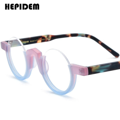 FONEX HEPIDEM Acetate Eyeglass Frames - Retro Round Vintage Eyewear for Men & Women
