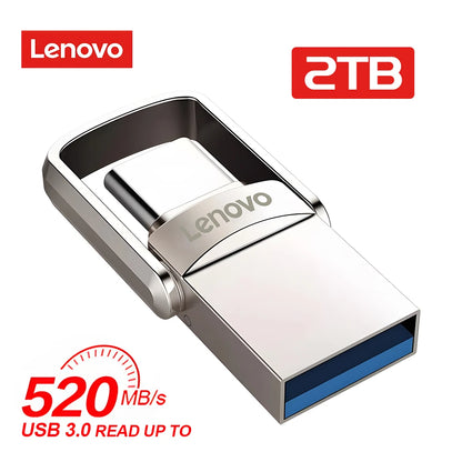 Original Lenovo 2TB USB 3.1 Pendrive – Metal 2-in-1 OTG Flash Drive for Phone & Computer (128GB, 512GB, 1TB, 2TB)