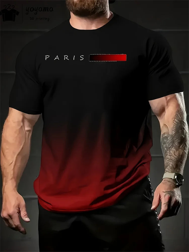 Summer Gradient Print T-Shirt for Men – Fashionable 3D Graphic Round Neck Street & Rock Tops