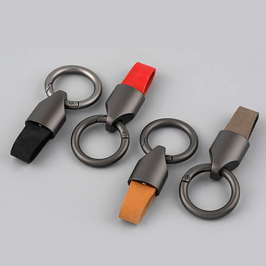 Cowhide Leather Keychains: Stylish Waist Belt Buckle Carabiner Car Pendant for Women & Men - Unique Bag Gift Accessory