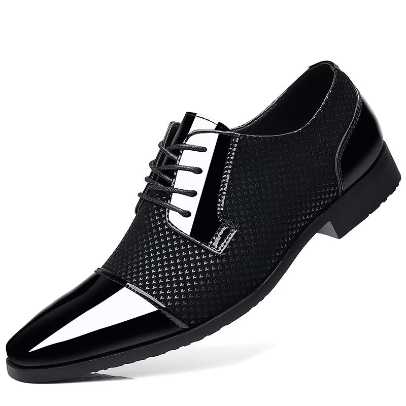 Men’s Classic Patent Leather Oxfords - Lace-Up Formal Black Dress Shoes for Weddings & Parties