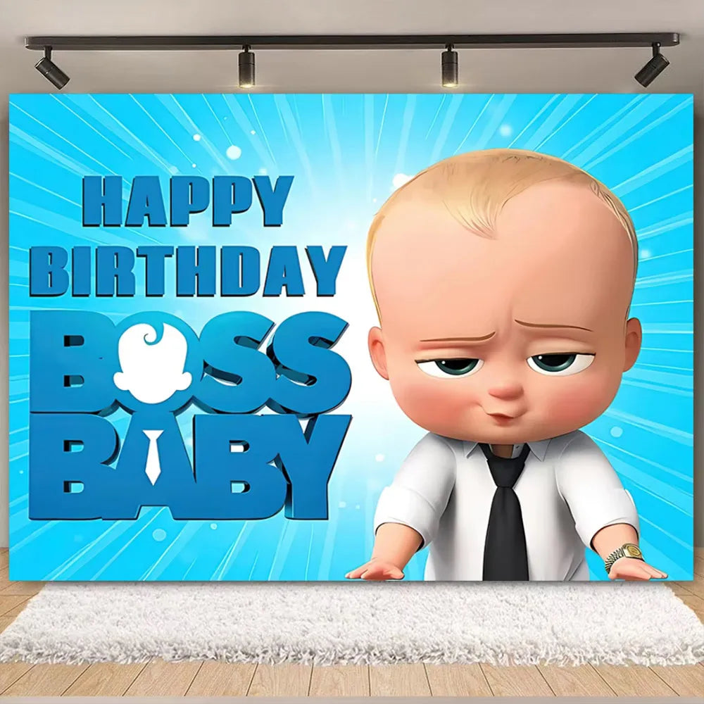 Cartoon Boss Baby Birthday Party Set - Disposable Tableware, Backdrop & Balloons for Kids Baby Shower Decor