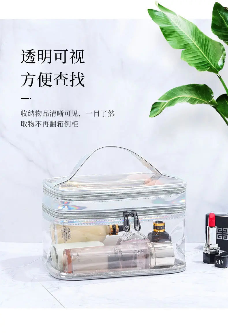 Korean Transparent Makeup Bag – Large Capacity Waterproof Toiletry Bag with Dry & Wet Separation, Portable Travel Cosmetic Storage