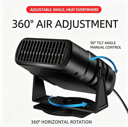 120W 12V Car Heater Fan - Portable 360° Adjustable Windshield Defroster & Defogger for Winter Driving